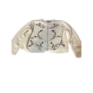 McKids 90s Toddler Girls Embroidered Cardigan Sweater 3T White & Red